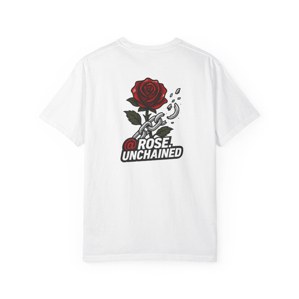 Rose Unchained T‑Shirt — Broken Chain Red Rose Graphic Tee