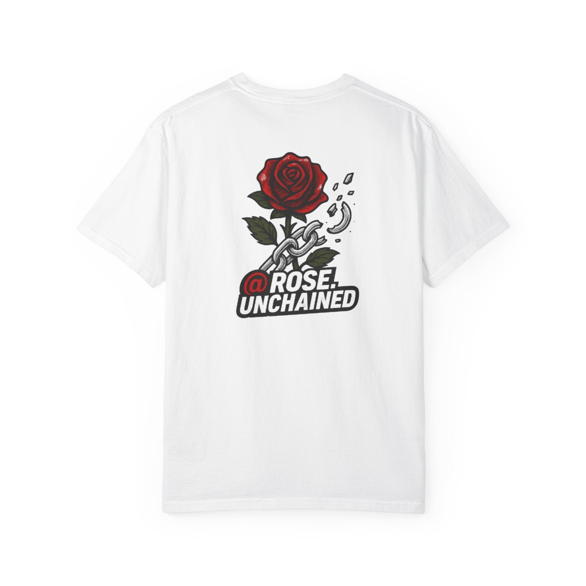 Rose Unchained T‑Shirt — Broken Chain Red Rose Graphic Tee