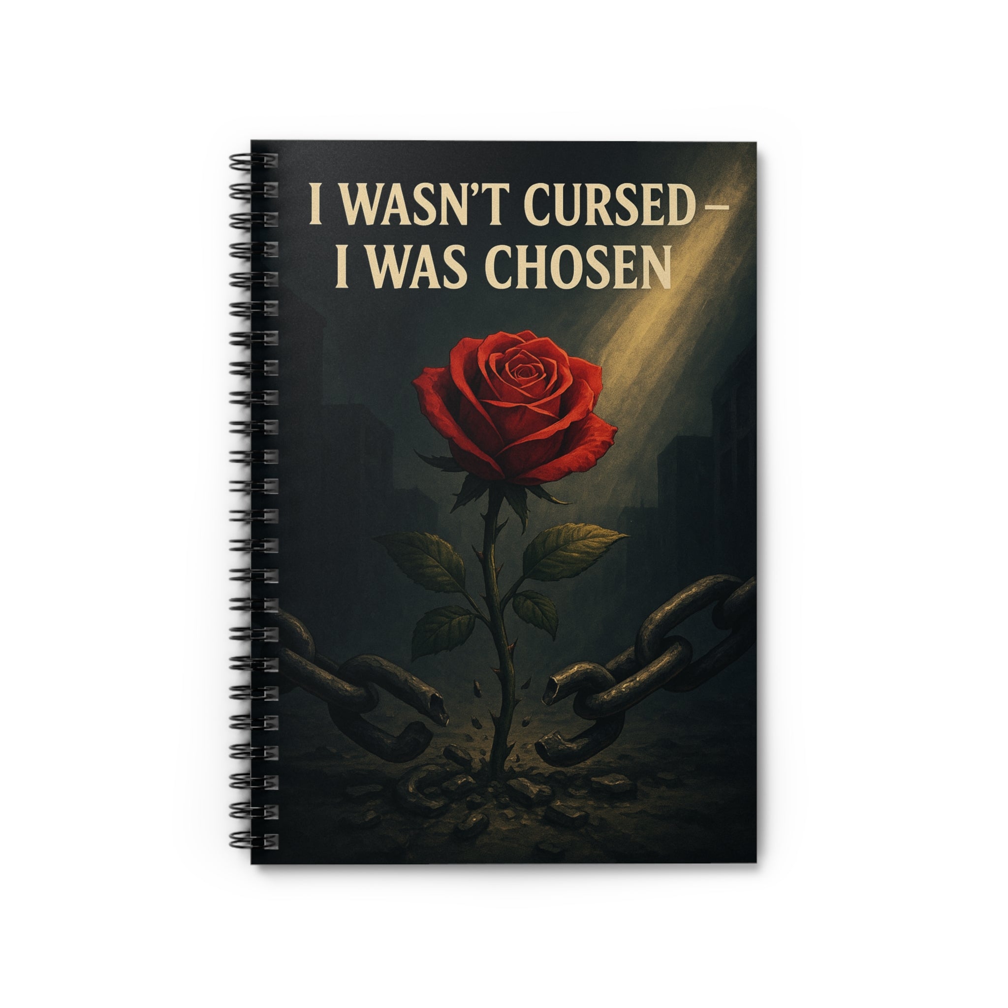 Inspirational Rose Notebook — “I Wasn’t Cursed — I Was Chosen” Spiral Journal