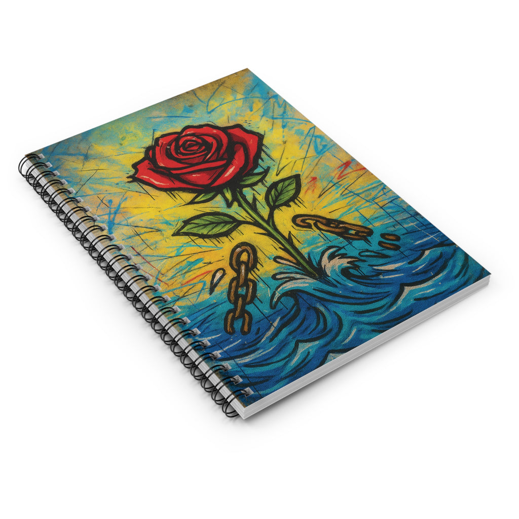 Rose Rising Spiral Notebook — Red Rose Breaking Chains Artwork, Ruled Journal