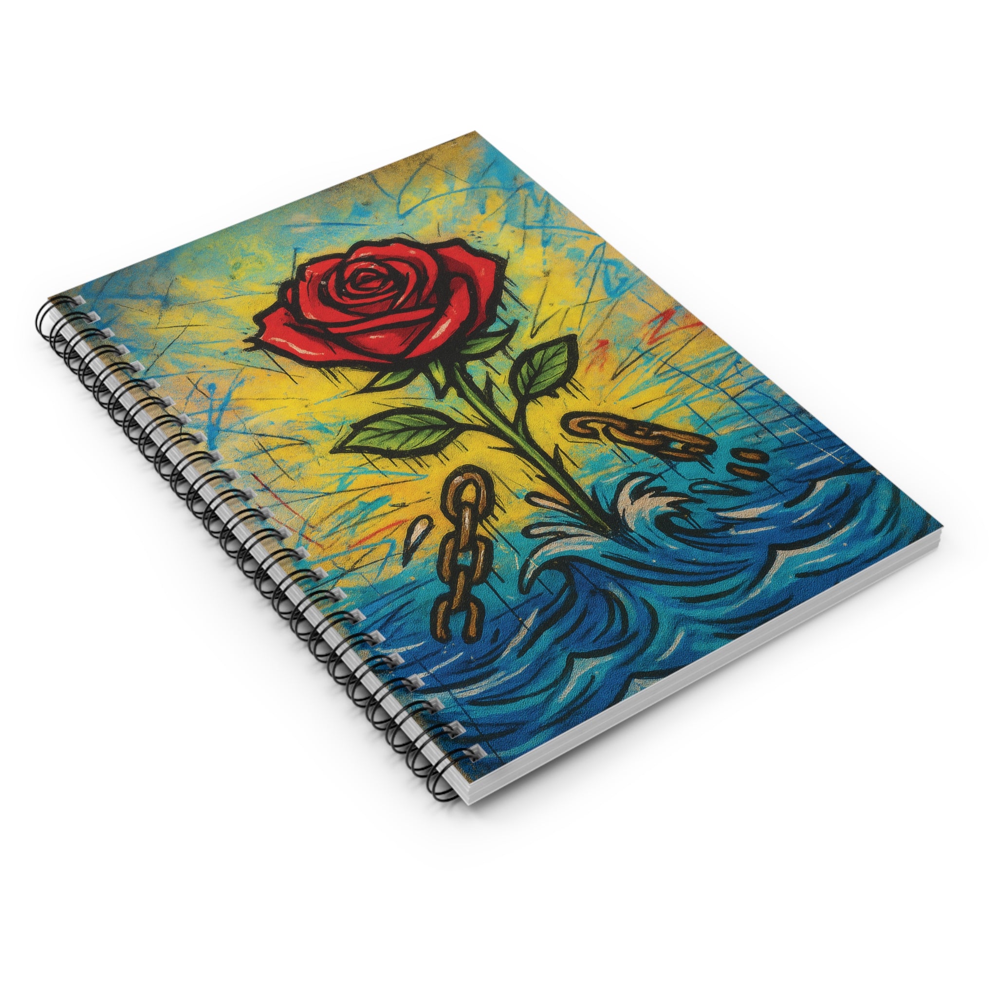 Rose Rising Spiral Notebook — Red Rose Breaking Chains Artwork, Ruled Journal