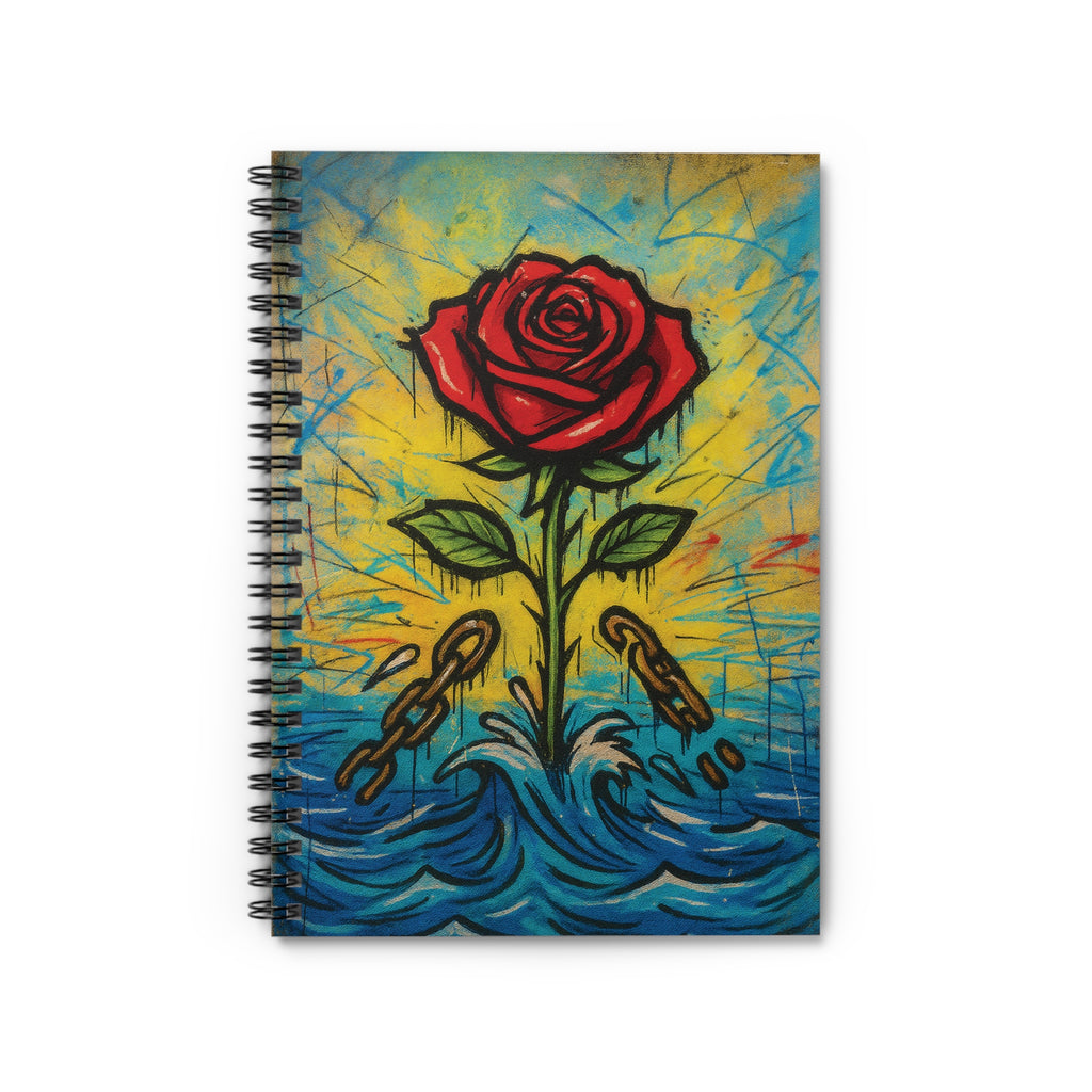 Rose Rising Spiral Notebook — Red Rose Breaking Chains Artwork, Ruled Journal