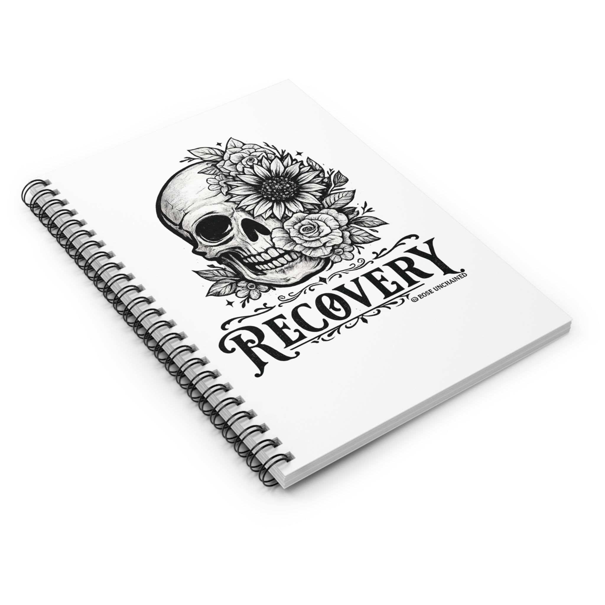 Recovery Skull Floral Spiral Notebook — Ruled Journal for Sobriety & Healing