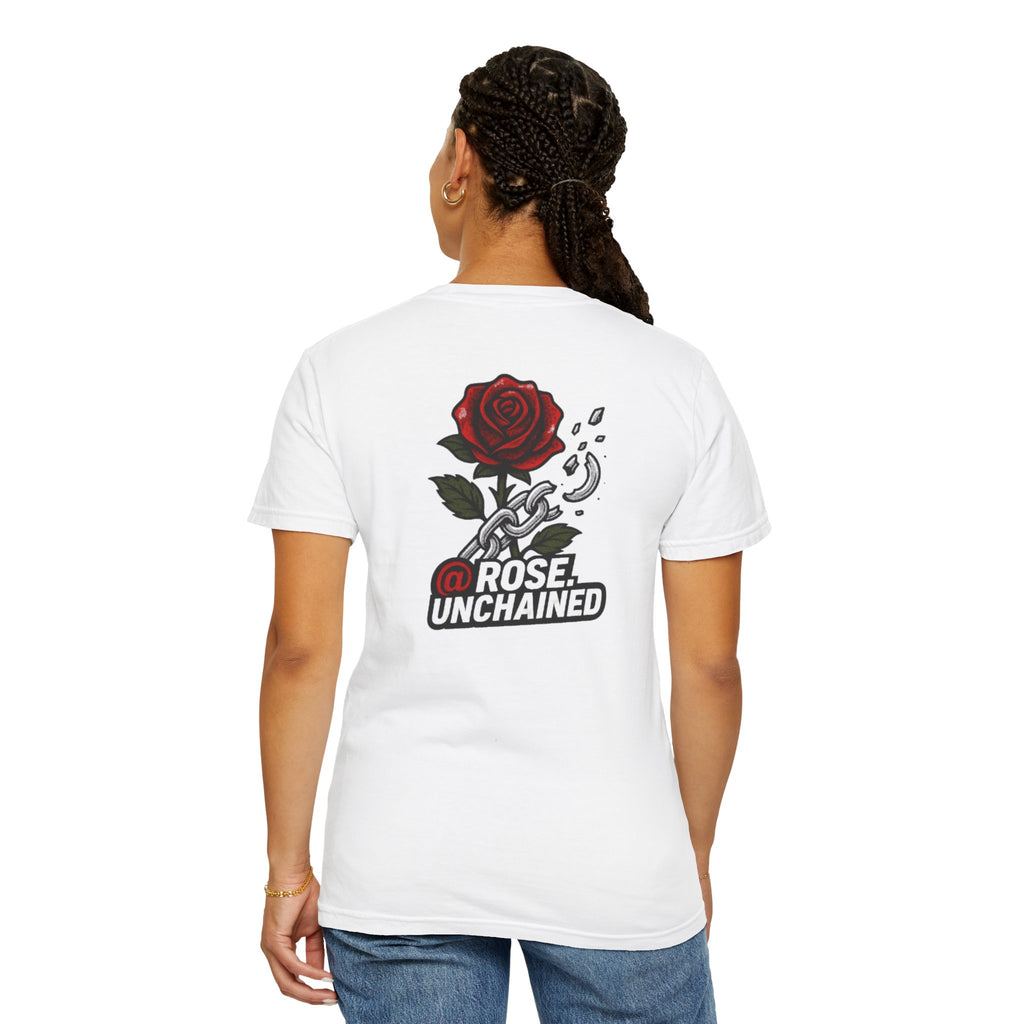 Rose Unchained T‑Shirt — Broken Chain Red Rose Graphic Tee
