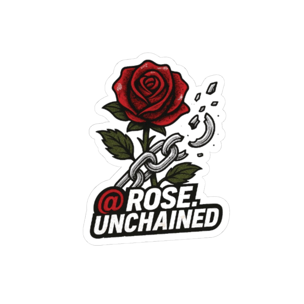 Rose Unchained Kiss-Cut Sticker — Red Rose & Broken Chain Decal