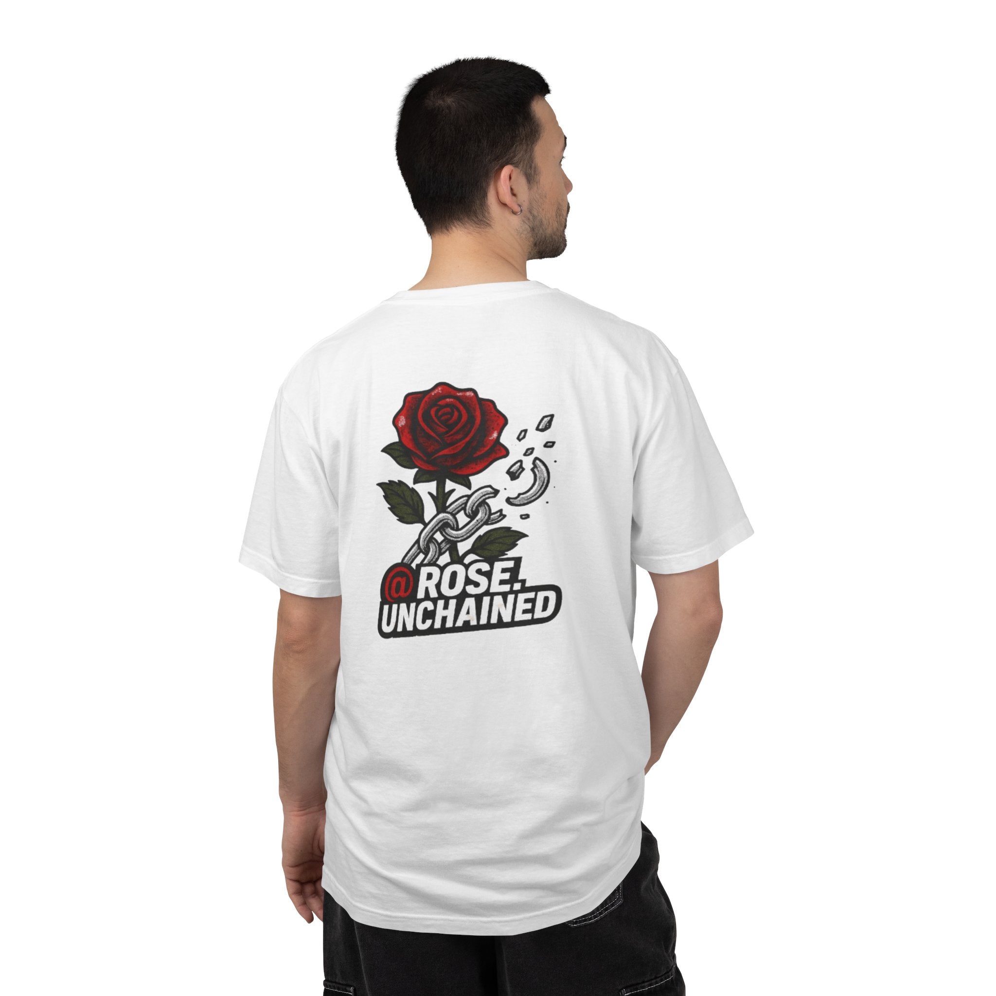 Rose Unchained T‑Shirt — Broken Chain Red Rose Graphic Tee
