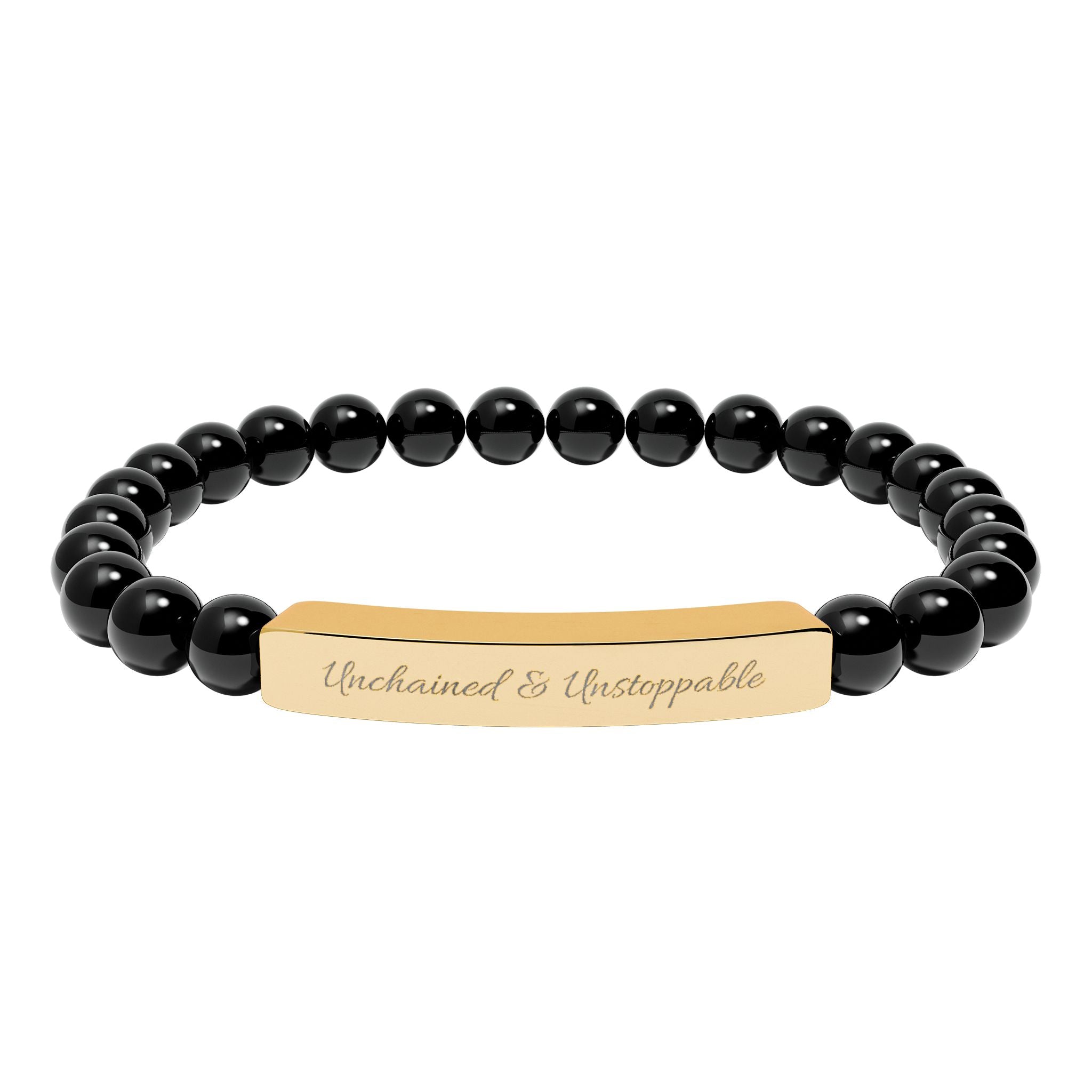 Engraved Natural Stone Beaded Bracelet — "Unchained & Unstoppable"