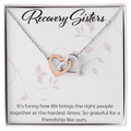 Recovery Sister Interlocking Hearts Necklace – Yellow & White Gold Friendship Gift for Sobriety & Healing