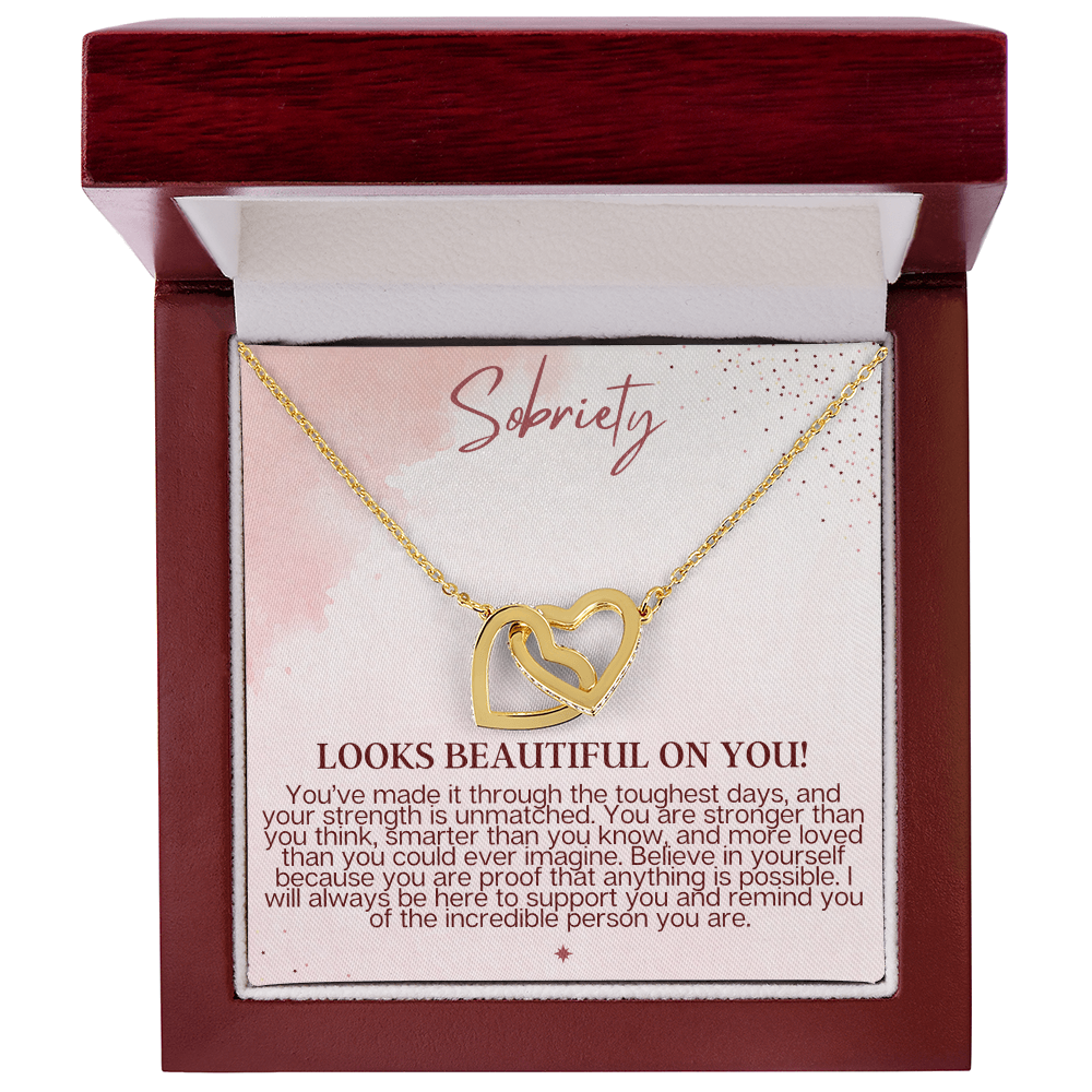 Sobriety Looks Beautiful on You – Interlocking Hearts Necklace Gift for Strength & Recovery