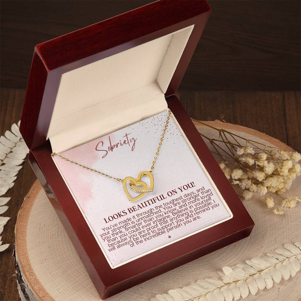 Sobriety Looks Beautiful on You – Interlocking Hearts Necklace Gift for Strength & Recovery