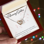 Recovery Sister Interlocking Hearts Necklace – Yellow & White Gold Friendship Gift for Sobriety & Healing